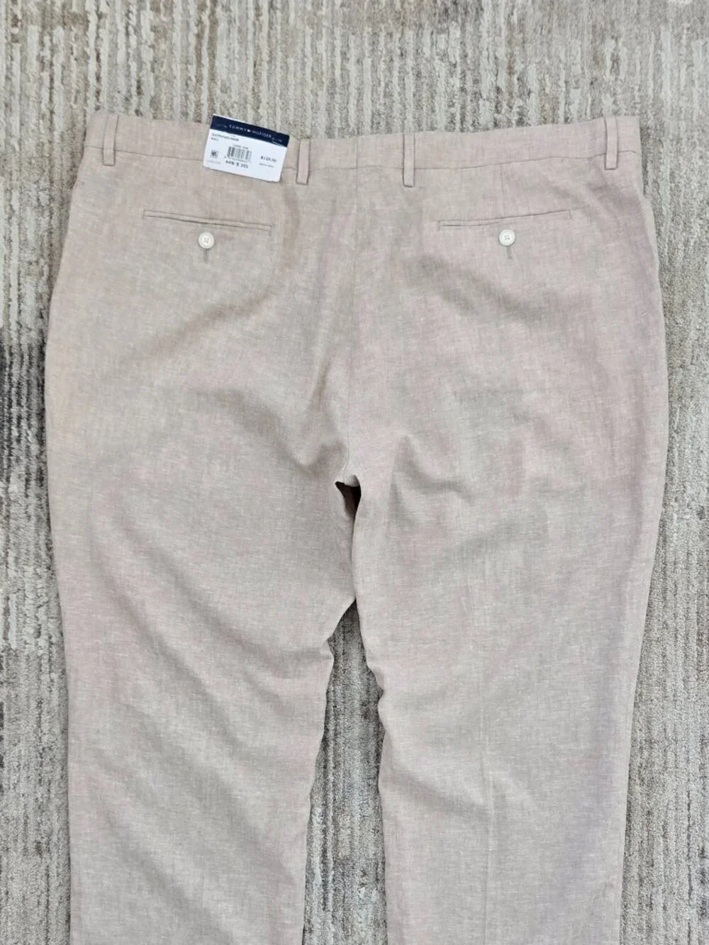 NWT Tommy Hilfiger Linen Blend Trouser Pants Mens Light Tan Flat Front 44W 30L